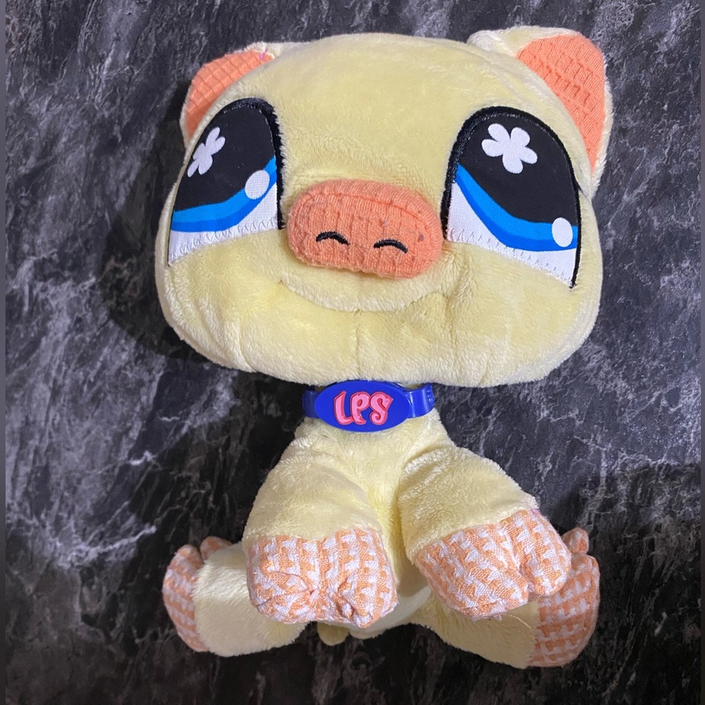 💛3/50$ Littlest Pet Shop Yellow Pig Plush with Blue Collar